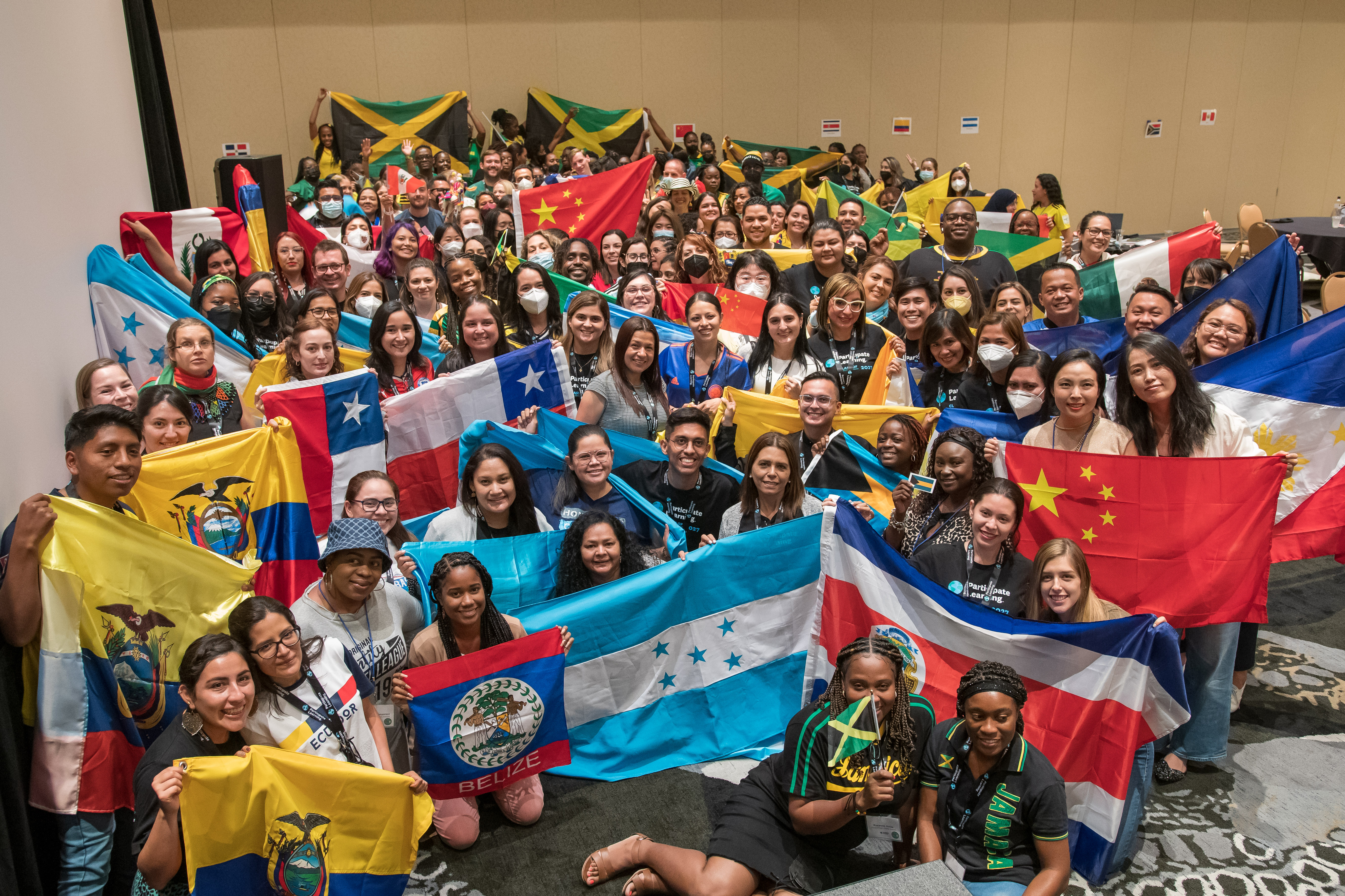group of international students with flags